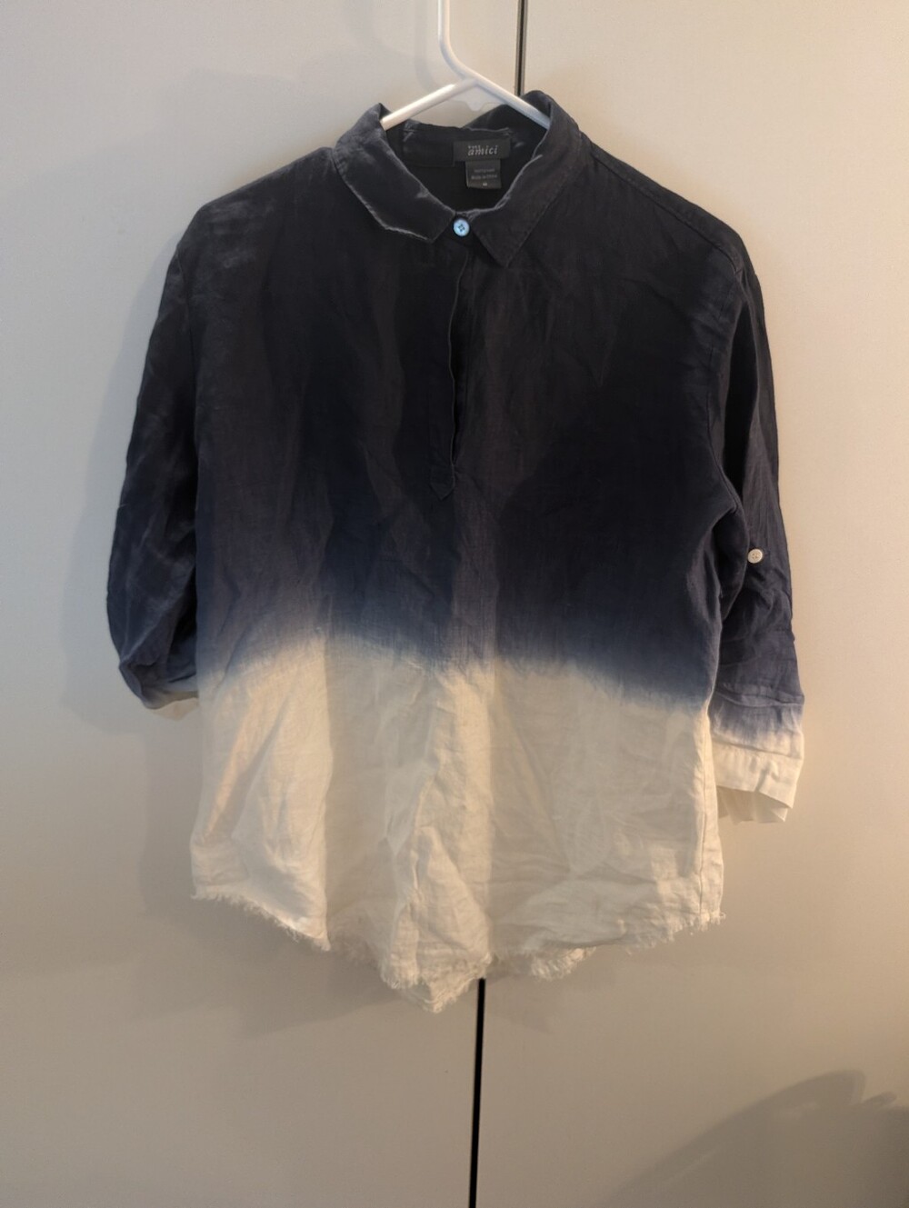 Pure Amici Woman's Medium Blue/White Ombre Linen Button Down Shirt